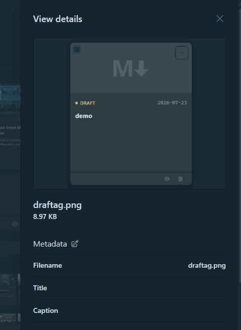 An image's metadata panel: title, caption and alternative text
