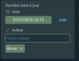 The Author sub-field offers the same list as the authors field